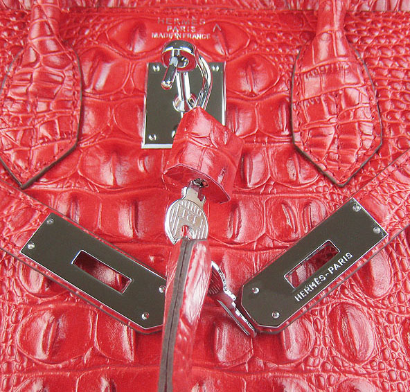 Replica Hermes Birkin 30CM Crocodile Head Veins Bag Red 6088 On Sale - Click Image to Close